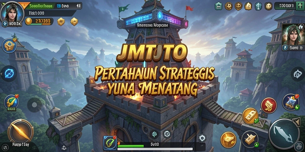 Screenshot gameplay JMTOTO menampilkan pertahanan menara yang strategis.