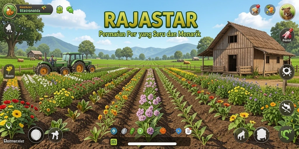 Tampilan gameplay RAJASTAR yang menunjukkan keindahan pertanian.